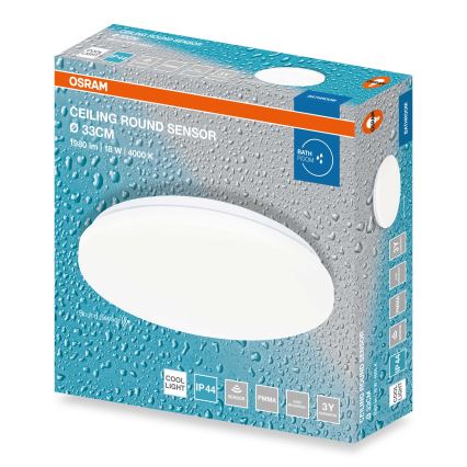 Osram - Plafón LED para baño con sensor crepuscular CEILING ROUND LED/18W/230V 4000K Ø 33 cm IP44 blanco