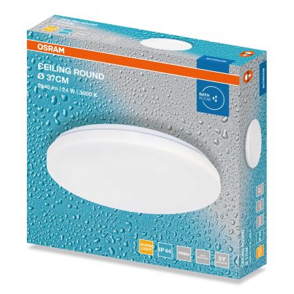 Osram - Plafón LED para baño CEILING ROUND, 24W/230V, 3000K (blanco cálido), Ø 37 cm, IP44, color blanco