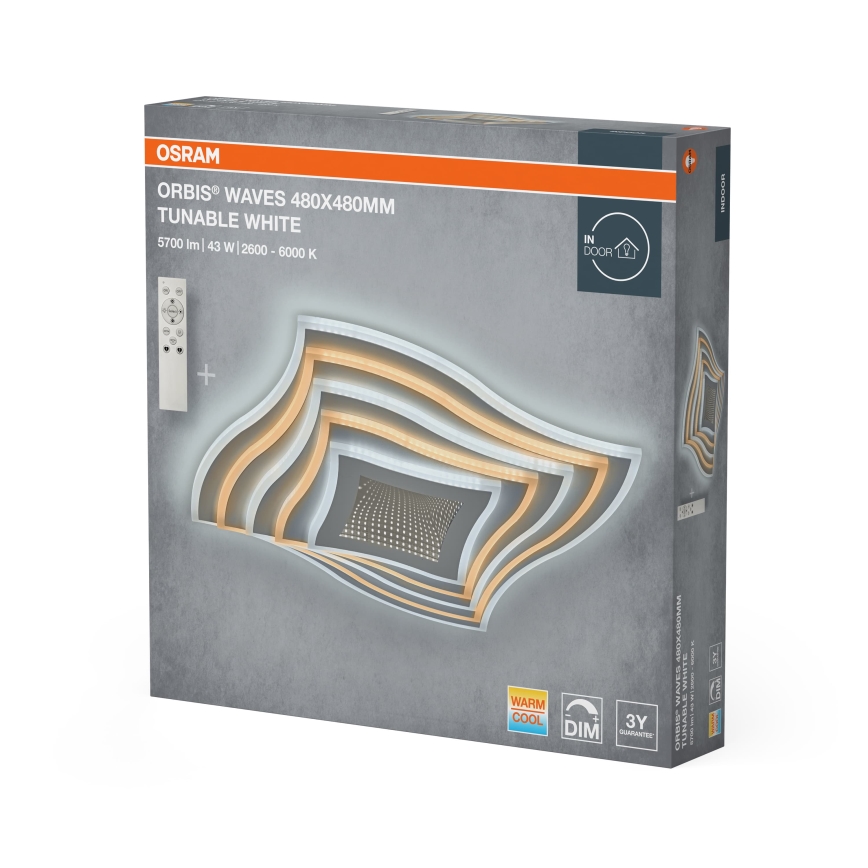 Osram - Lámpara de techo LED regulable ORBIS WAVES LED/43W/230V 2600-6000K 48x48 cm blanca + control remoto