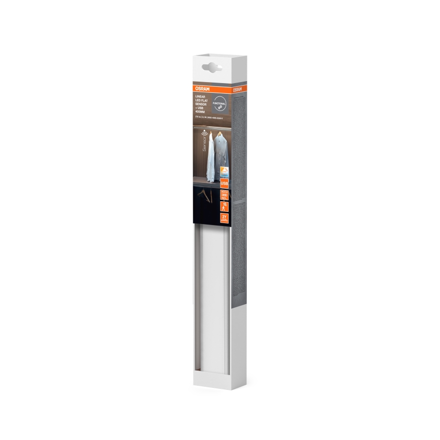 Osram - Luminaria LED bajo mueble con sensor de movimiento y de luz crepuscular LINEAR LED/3,2W/3,7V 500 mAh 3000/4000/6500K 40 cm gris