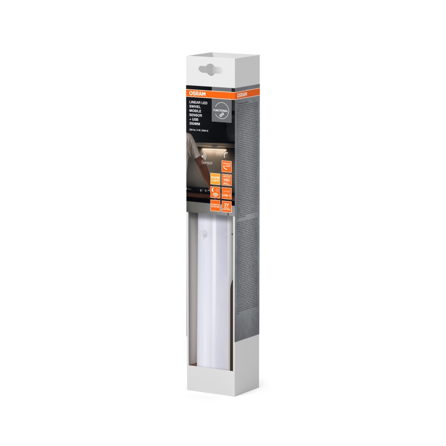 Osram - Luminaria LED regulable para instalar bajo muebles con sensor de movimiento y de crepúsculo LINEAR LED/5W/3,7V 2200 mAh 3000K 35 cm blanca