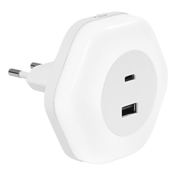 Osram - Luz nocturna LED de enchufe con USB LUNETTA LED/15W/230V blanca