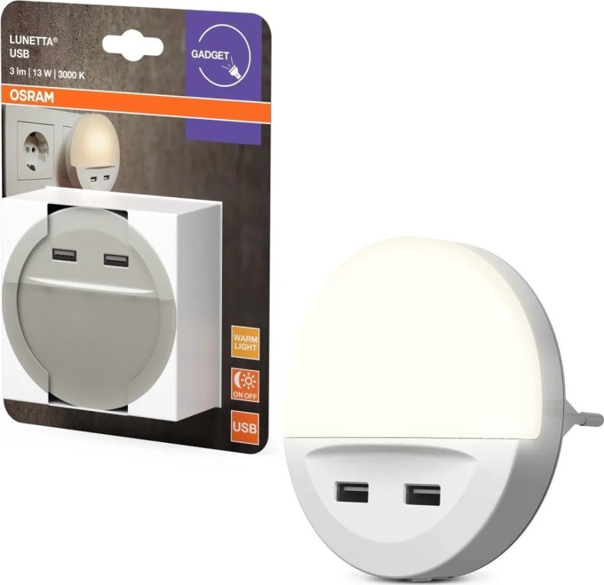 Osram - Luz nocturna LED para enchufe con sensor LUNETTA 2xUSB LED/13W/230V