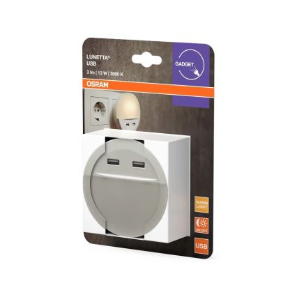Osram - Luz nocturna LED para enchufe con sensor LUNETTA 2xUSB LED/13W/230V