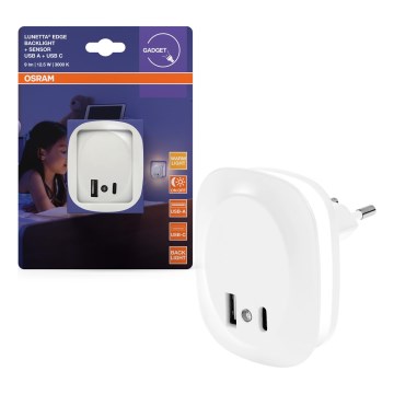 Osram - Luz nocturna LED para enchufe con sensor y USB LUNETTA LED/12,5W/230V blanca