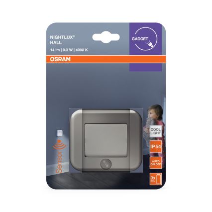 Osram - Luz LED orientativa con sensor NIGHTLUX LED/0,3W/3xAAA IP54 plateada