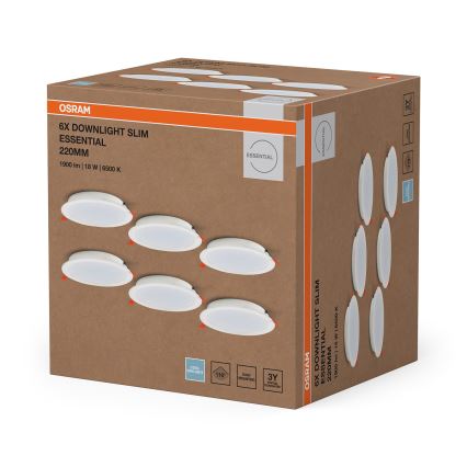 Osram - Juego de 6 luminarias empotrables LED ESSENTIAL/18W/230V 6500K Ø 22 cm blanco