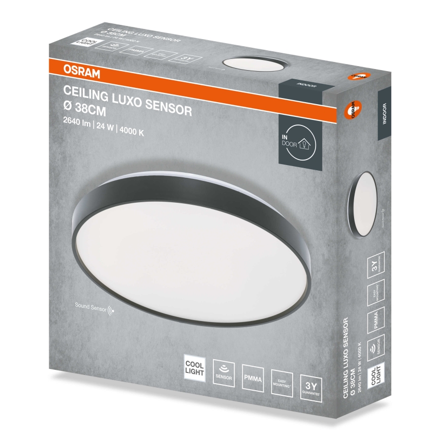 Osram - Lámpara de techo LED con sensor de crepúsculo CEILING LUXO LED/24W/230V Ø 38 cm, negro