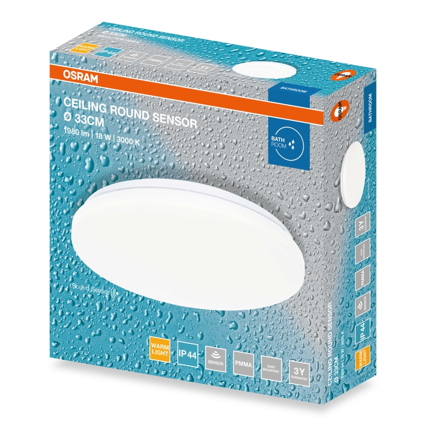 Osram - Lámpara LED de techo para baño con sensor de crepúsculo CEILING ROUND LED/18W/230V 3000K Ø 33 cm IP44 blanca