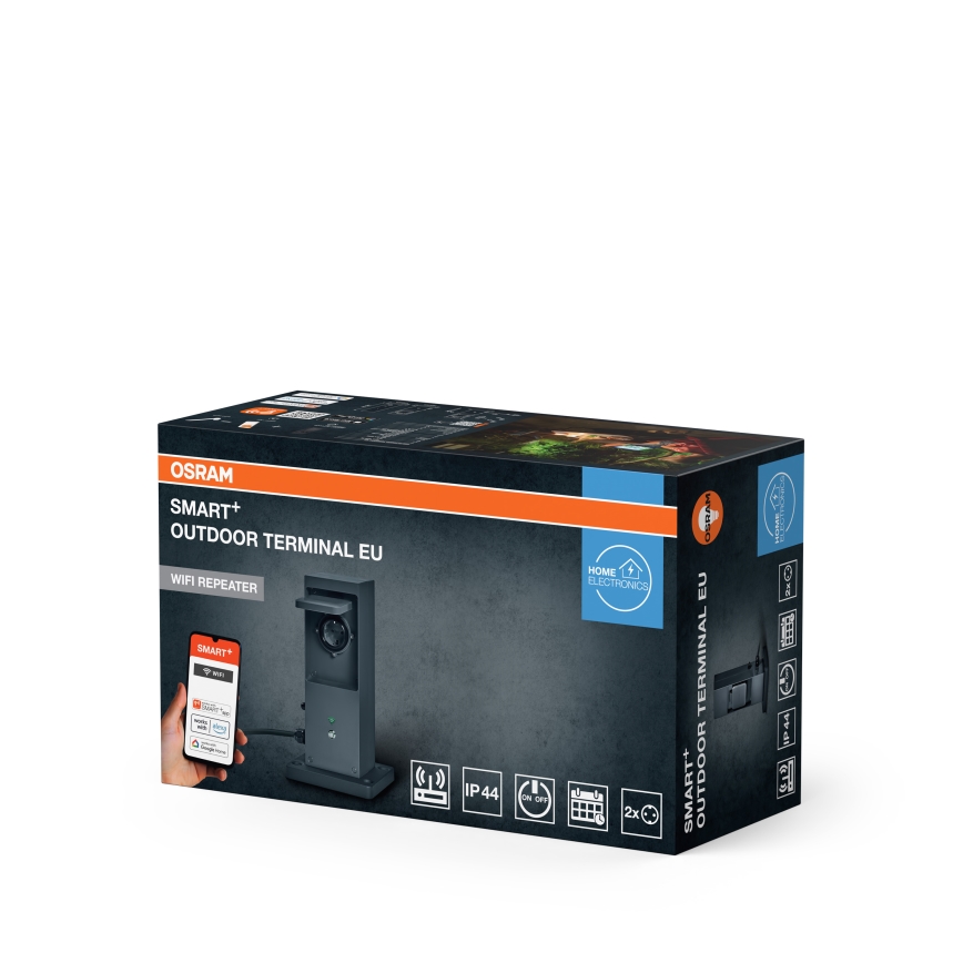 Osram - Poste para exterior inteligente con 2 enchufes SCHUKO y repetidor Wi-Fi, IP44