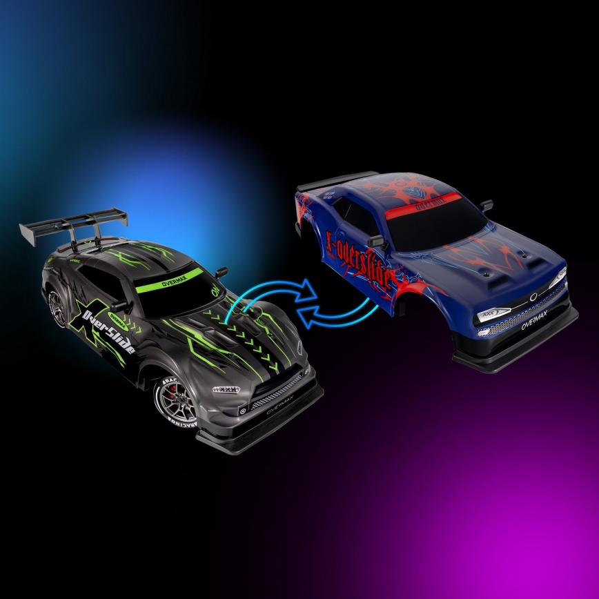 Overmax - coche de drift RC con mando a distancia 2 en 1 X-OVERSLIDE 1000 mAh negro/verde/azul/rojo