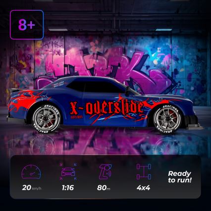 Overmax - coche de drift RC con mando a distancia 2 en 1 X-OVERSLIDE 1000 mAh negro/verde/azul/rojo