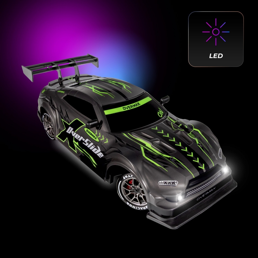 Overmax - coche de drift RC con mando a distancia 2 en 1 X-OVERSLIDE 1000 mAh negro/verde/azul/rojo