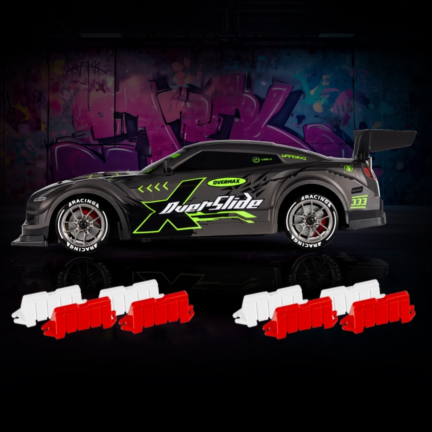 Overmax - coche de drift RC con mando a distancia 2 en 1 X-OVERSLIDE 1000 mAh negro/verde/azul/rojo