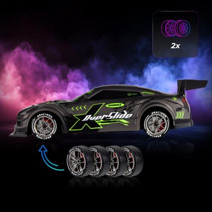 Overmax - coche de drift RC con mando a distancia 2 en 1 X-OVERSLIDE 1000 mAh negro/verde/azul/rojo