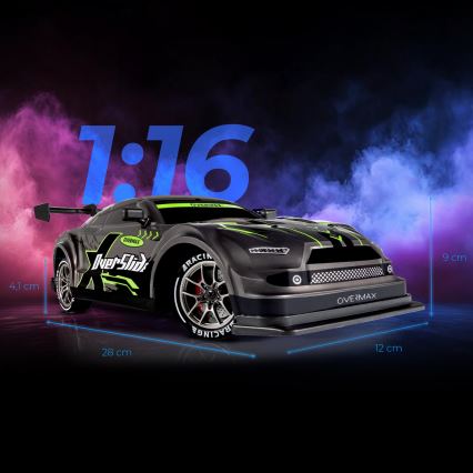 Overmax - coche de drift RC con mando a distancia 2 en 1 X-OVERSLIDE 1000 mAh negro/verde/azul/rojo