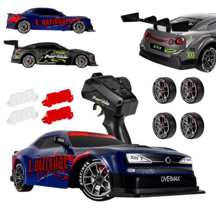 Overmax - coche de drift RC con mando a distancia 2 en 1 X-OVERSLIDE 1000 mAh negro/verde/azul/rojo