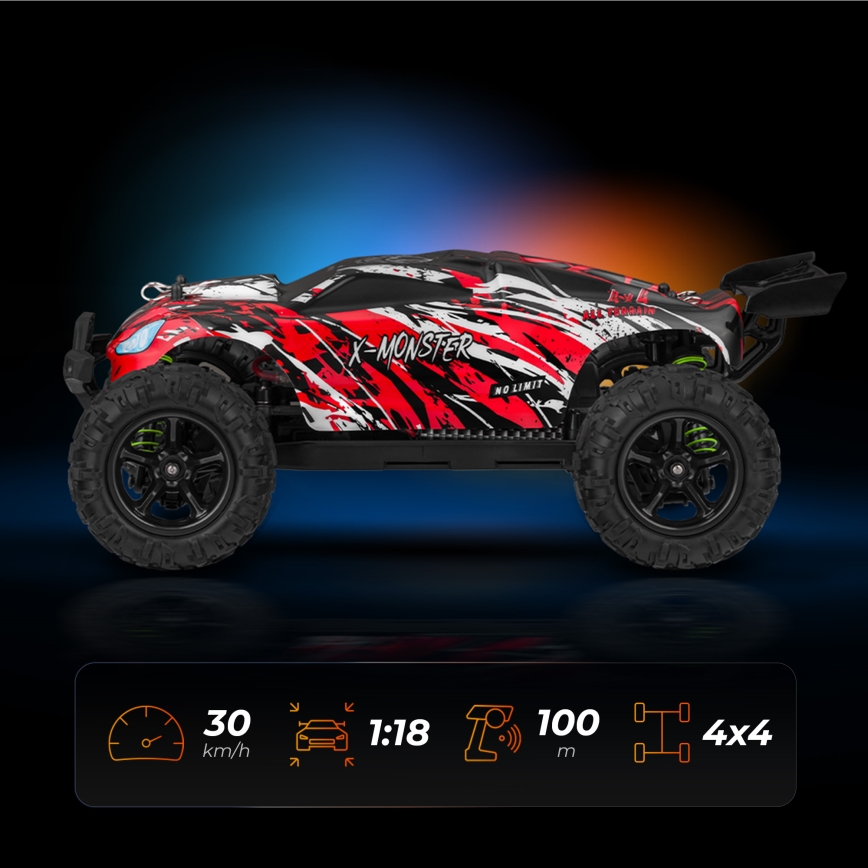 Overmax - coche RC con mando a distancia X-MONSTER 3.5 1700 mAh negro/rojo/verde
