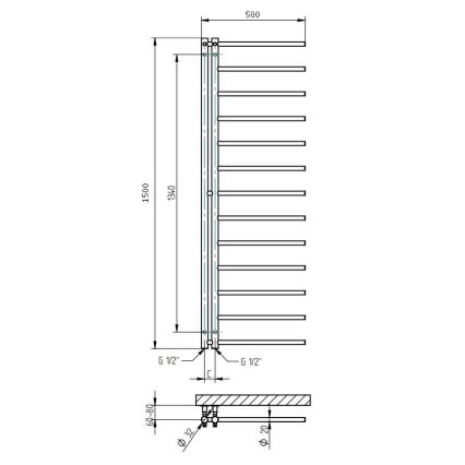 P.M.H. AP2C-L - Radiador toallero de baño APOLLO 219W 150 cm izquierdo/cromo brillante