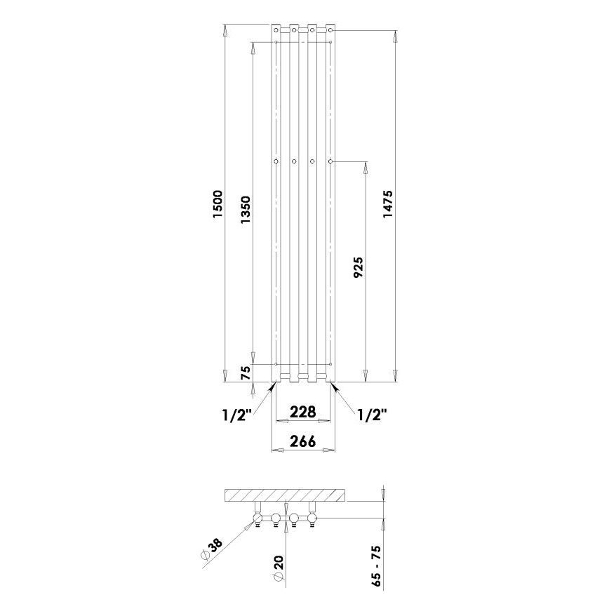 P.M.H. R2B - Radiador toallero tipo escalera ROSENDAL 350W 150 cm negro