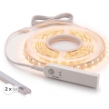 PACK 1x tira LED flexible con sensor de movimiento FLEX LED/3,6W/4xAA 2 m + 2x perfil empotrado 1 m plateado/blanco
