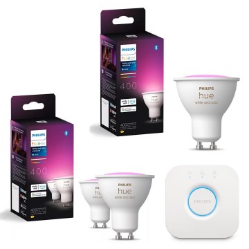 Pack 3x bombillas LED RGBW regulables Philips Hue WHITE AND COLOR AMBIANCE GU10/4,2W/230V 2000-6500K + Hue bridge