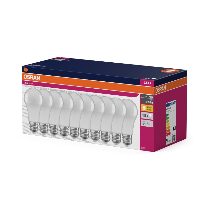 Pack de 10 bombillas LED CLASSIC A75 E27/10W/230V 2700K - Osram