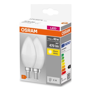 Pack de 2 bombillas LED B38 E14/4,9W/230V 2700K - Osram