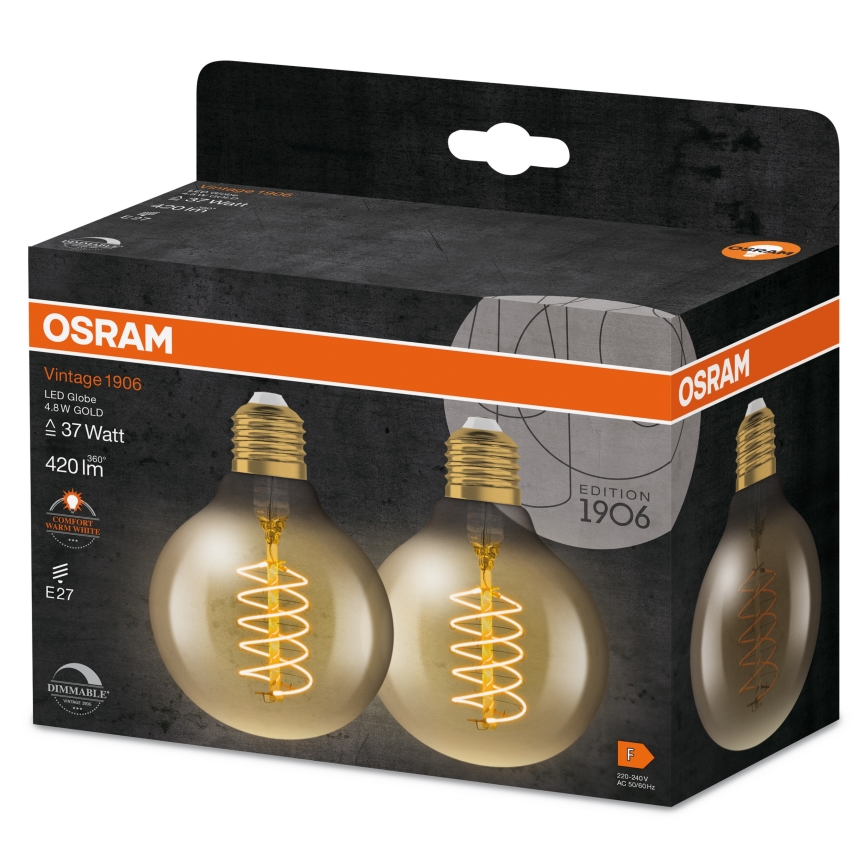 Pack de 2 bombillas LED regulables Filamento Vintage E27/4,8W/230V 2200K - Osram