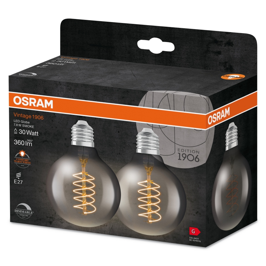 Pack de 2 bombillas LED regulables Filamento vintage E27/7,8W/230V 1800K - Osram