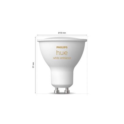 Pack de 2 bombillas LED regulables Philips Hue WHITE AMBIANCE GU10/4,2W/230V 2200-6500K + Hue bridge