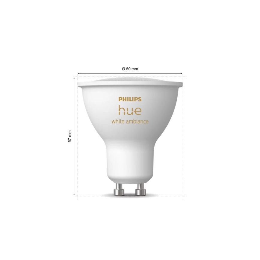 Pack de 2 Bombillas LED regulables Philips Hue WHITE AMBIANCE GU10/4,2W/230V 2200-6500K + interruptor regulador