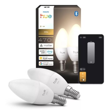 Pack de 2 bombillas LED regulables Philips Hue WHITE B39 E14/3,9W/230V 2700K