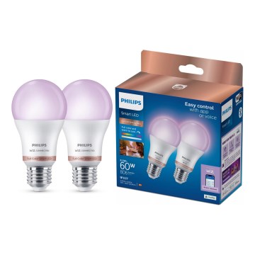 Pack de 2 bombillas LED RGB regulables Philips SMART A60 E27/8,5W/230V 2200-6500K