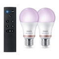 Pack de 2 bombillas LED RGB regulables Philips SMART A60 E27/8,5W/230V 2200-6500K + mando a distancia