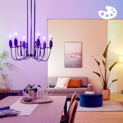 Pack de 2 bombillas LED RGB regulables Philips SMART C37 E14/4,9W/230V 2200-6500K CRI 90