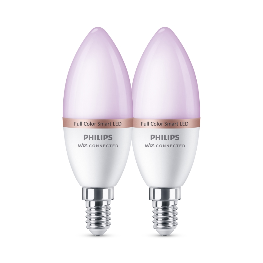 Pack de 2 bombillas LED RGB regulables Philips SMART C37 E14/4,9W/230V 2200-6500K CRI 90