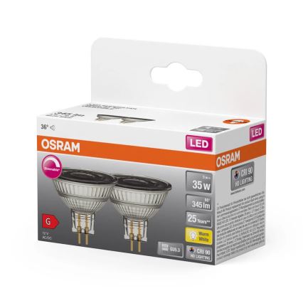 Pack de 2 bombillas LED regulables MR16 GU5,3/5W/12V 2700K 36° CRI 90 - Osram