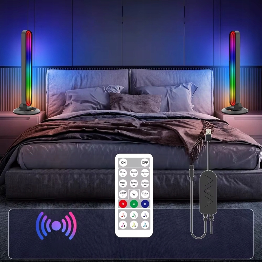 Pack de 2 lámparas de mesa LED RGBIC regulables LED/5W/5V negras + mando a distancia