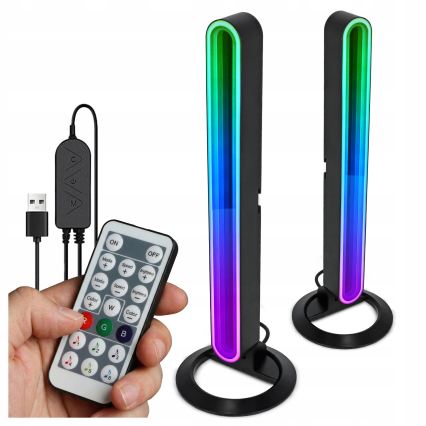 Pack de 2 lámparas de mesa LED RGBIC regulables LED/5W/5V negras + mando a distancia