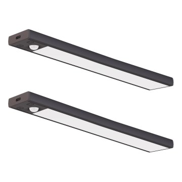 Pack de 2 luces LED recargables para muebles con sensor de movimiento y de crepúsculo VIRO LED/1,2W/3,7V 800 mAh 3000/4000/6500K 30 cm negras