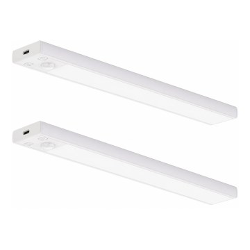 Pack de 2 luces LED recargables para muebles con sensor de movimiento y de luz crepuscular VIRO LED/1,2W/3,7V 800 mAh 3000/4000/6500K 30 cm blanco