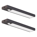Pack de 2 luces LED recargables para muebles con sensor de movimiento y sensor crepuscular VIRO LED/1W/3,7V 800 mAh 3000/4000/6500K 20 cm negro