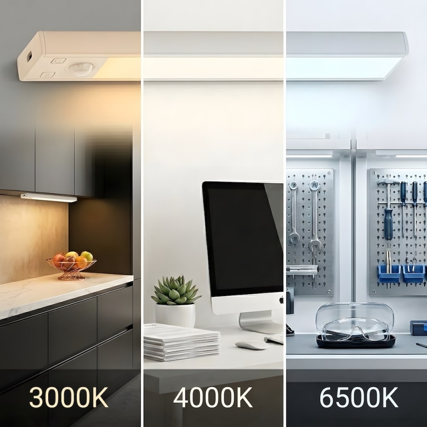 Set de 2 luces LED recargables para muebles con sensor de movimiento y de crepúsculo VIRO LED/1,2W/3,7V 800 mAh 3000/4000/6500K 30 cm blancas
