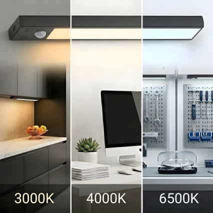 Pack de 2 luces LED recargables para muebles con sensor de movimiento y de crepúsculo VIRO LED/1,2W/3,7V 800 mAh 3000/4000/6500K 30 cm negras
