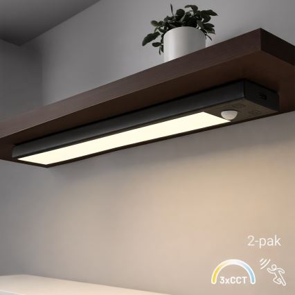 Pack de 2 luces LED recargables para muebles con sensor de movimiento y de crepúsculo VIRO LED/1,2W/3,7V 800 mAh 3000/4000/6500K 30 cm negras