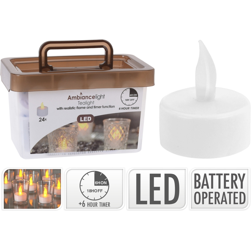 Pack de 24 velas decorativas navideñas LED/1xCR2032, 3,8 cm, blanco cálido