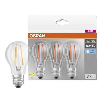 Pack de 3 bombillas LED Base Classic Filament A60 E27/7,5W/230V 4000K - Osram