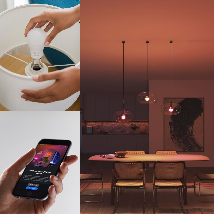 Pack 3x bombillas LED regulables Philips Hue White And Color Ambiance Essential E27/8W/230V 2200-6500K