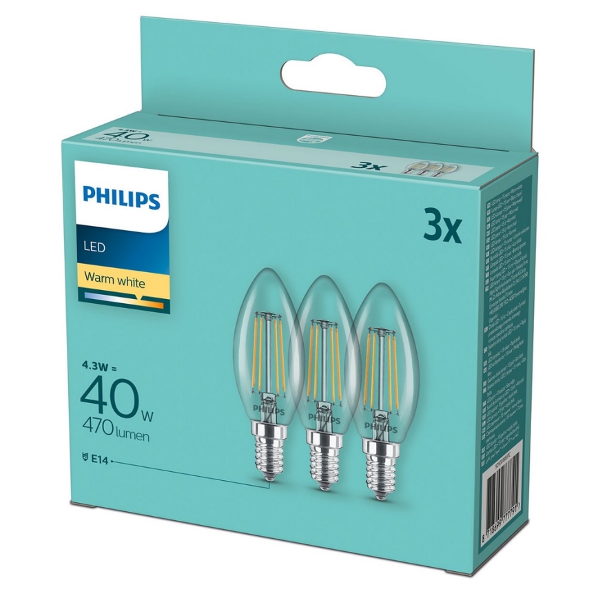 Pack de 3 bombillas LED Vintage Philips B35 E14/4,3W/230V 2700K